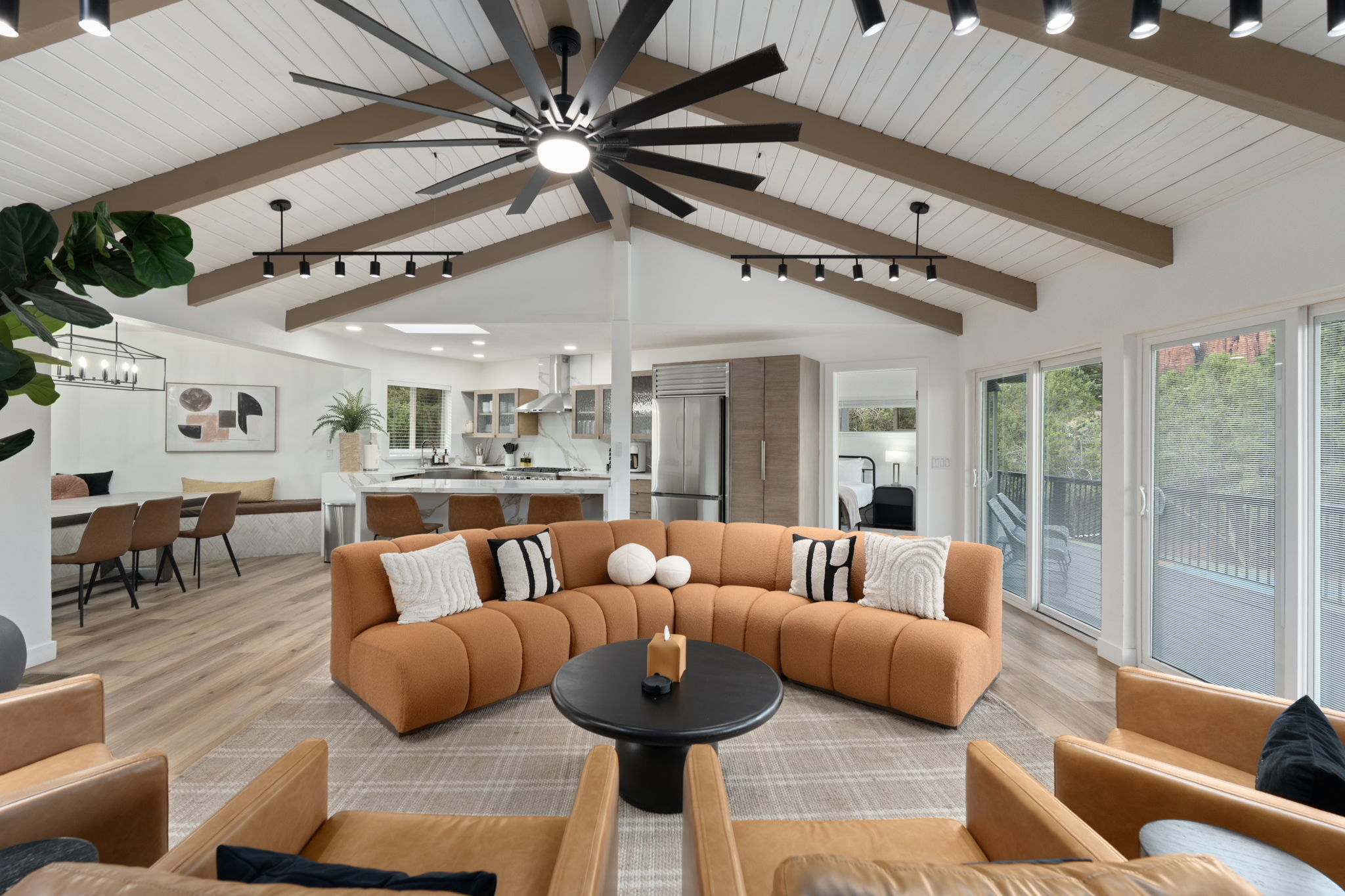 Sedona vacation rental with open living room and kitchen