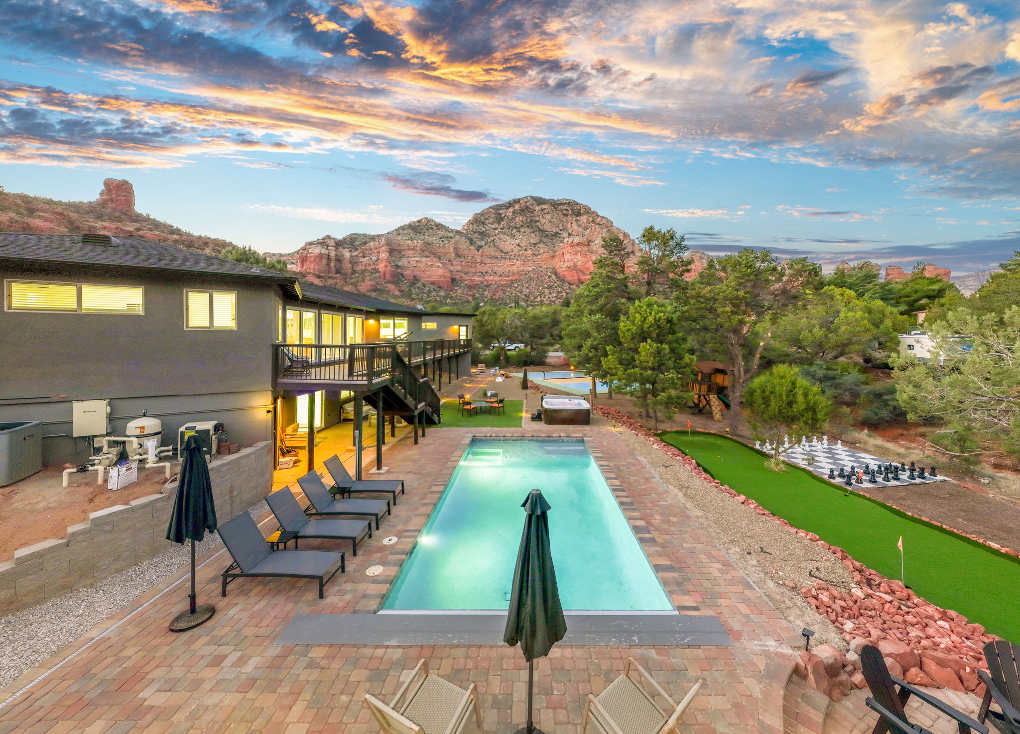 Sedona vacation rental with pool, hot tub, putting green, pickleball court and more!