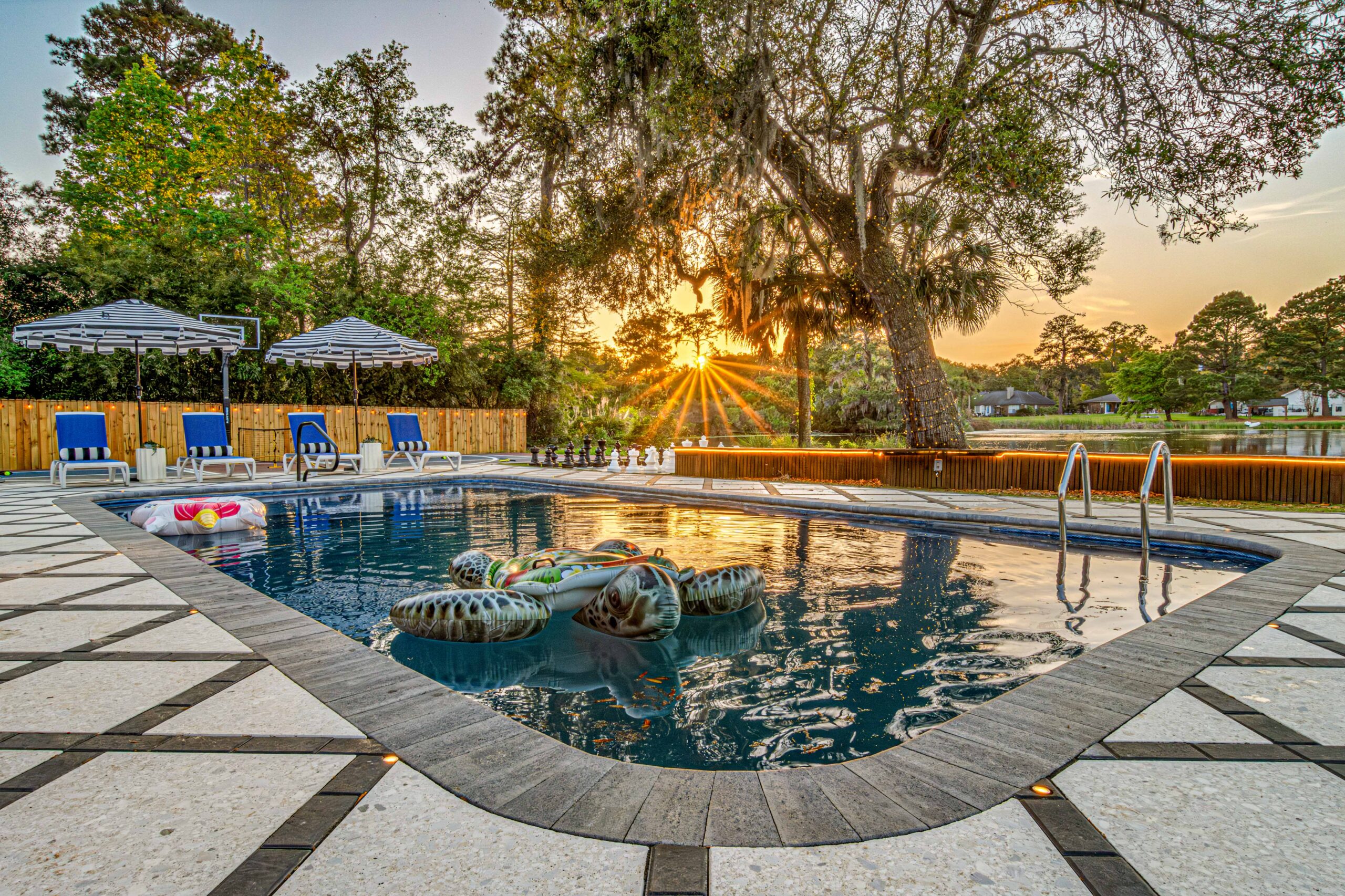 Pool of a Savannah Vacation Rental during Sunset.