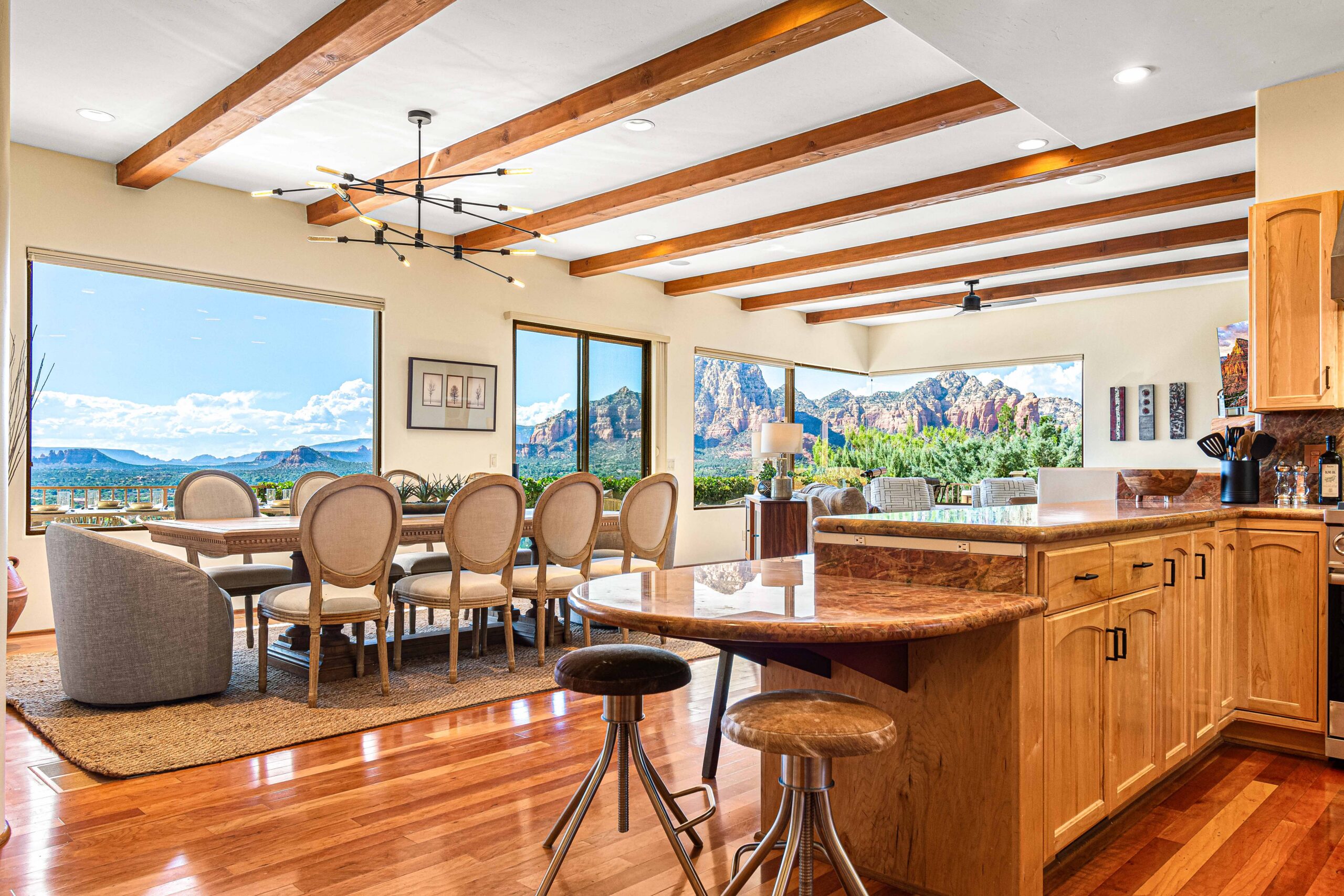 Red rock and skyline views from inside a Sedona vacation rental.