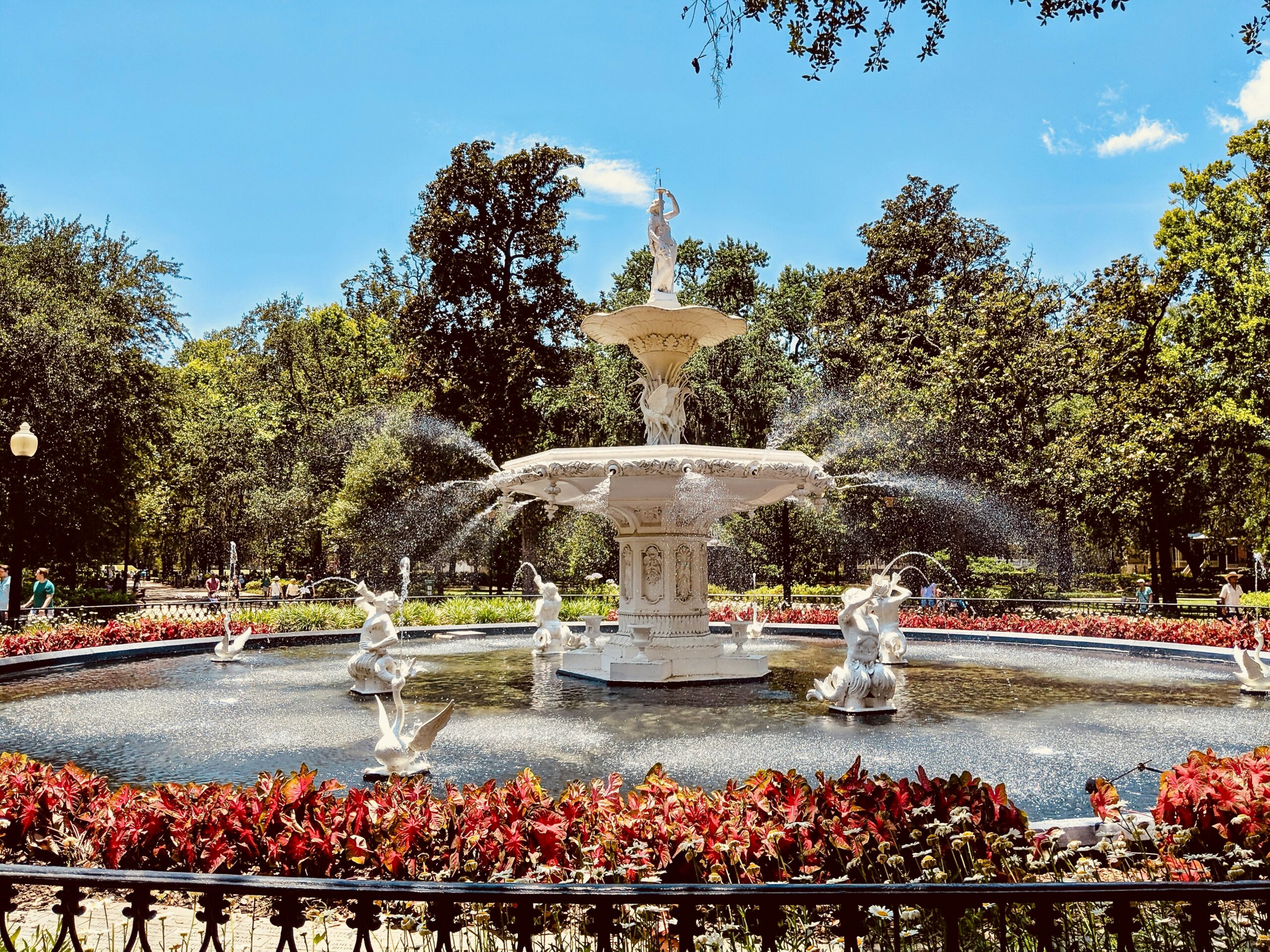 Forsyth park fountain view during summer.