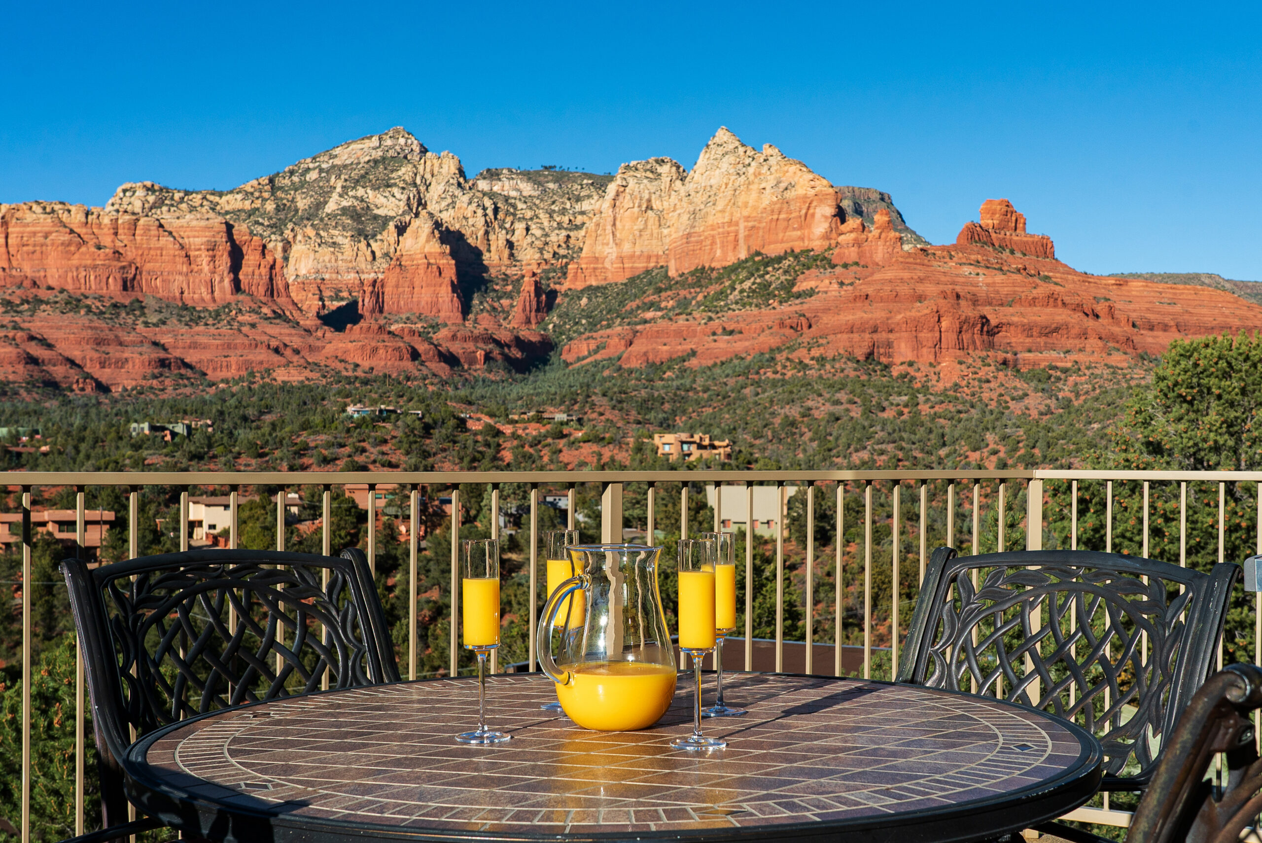 Red rock mountain views from the deck of a Sedona Uptown vacation rental,