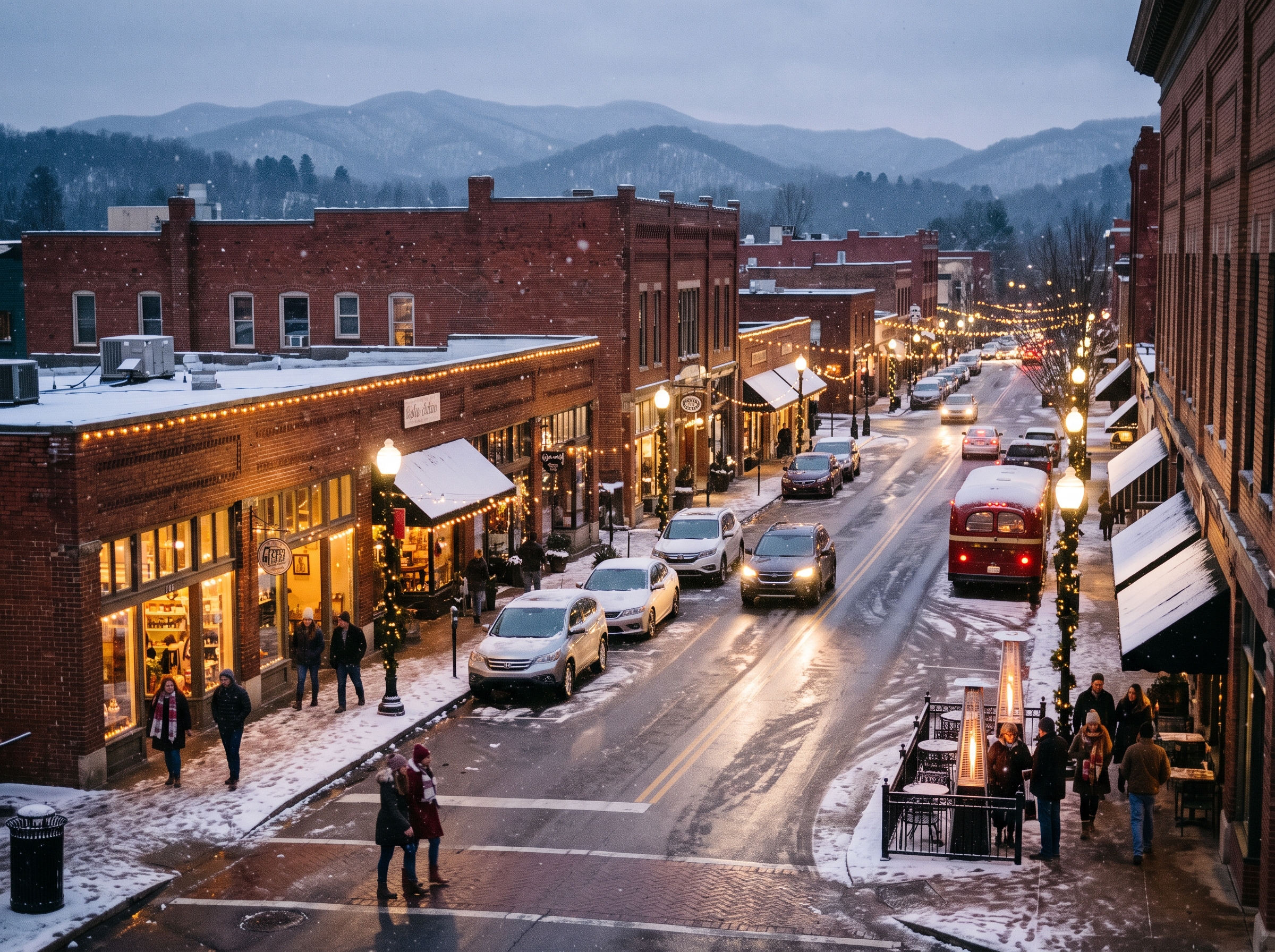 Downtown Asheville during the winter season.